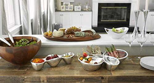 nambe Vie Condiment Server | 3 Piece Set | Perfect for Serving Nuts, Olives | Round Acacia Wood Tray with 3 Glass Serving Bowls | Functional and Stylish Snack Set | Measures at 12.5" x 2" - Image 5