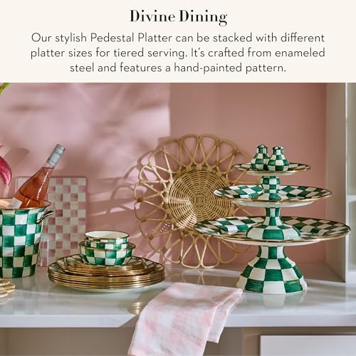 MACKENZIE-CHILDS Pedestal Platter, Large, Green-and-White Emerald Check - Image 2