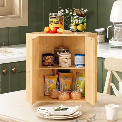 Trironsun Corner Bread Box for Kitchen Counter Double Layer Bamboo Bread Storage Container Large Capacity Bread Storage Bin Farmhouse Breadbox Organizer (Bamboo Natural) - Image 6
