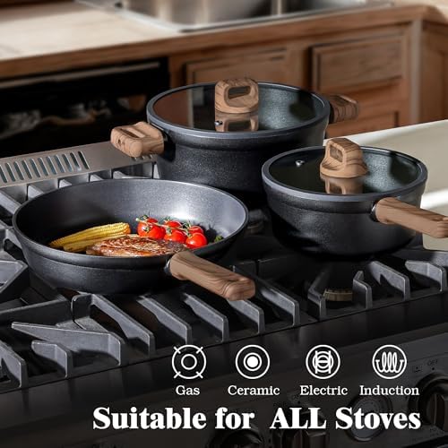 SENSARTE 20Pcs Nonstick Pots and Pans Set, Black Titanium Cookware Set - Image 6