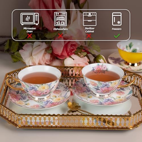 KAMMAK Tea Cups and Saucers Set of 2, Porcelain Coffee Cups, JBE018 - Image 3