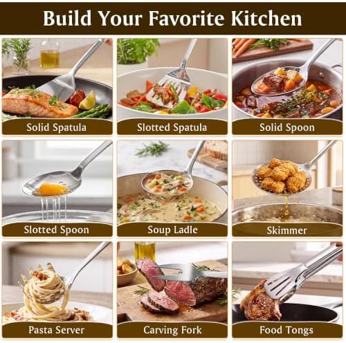 304 Stainless Steel Slotted Spoons for Cooking, Skimmer Ladle, Heavy Duty Sturdy Large Strainer Spoon with Hanging Hole, Heat Resistant Metal Kitchen Utensil, Ergonomic Handle, Dishwasher Safe - Image 7