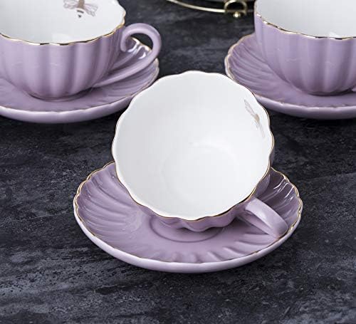 Jusalpha Porcelain Tea Set- 8 OZ Coffee/Teacup, Saucer, Cup Holder, Purple - Image 3