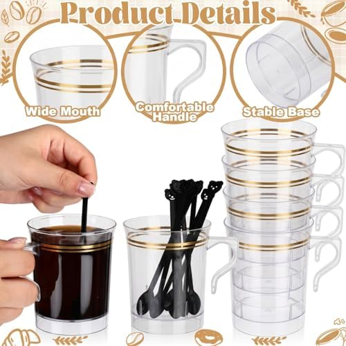 Bokon 200pcs 8oz Clear Plastic Tea Cups with Handle & Spoon - Image 2