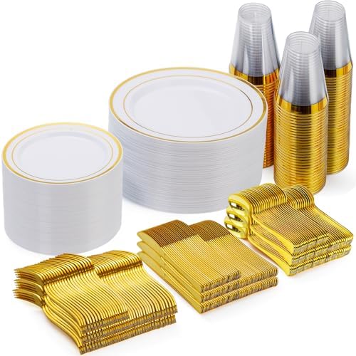 Goodluck 420 Pieces Gold Disposable Plates for 70 Guests by GoodLuck