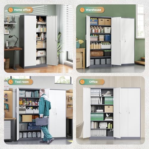 Letaya Metal Storage Cabinet with Lock Door, 71" Adjustable Shelf Steel Lockers for Office, Home,School,Garage Utility Tool Cabinet (2 Door-White&Gray) - Image 6
