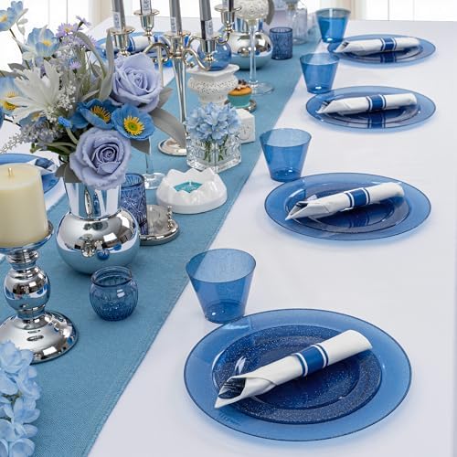 DaYammi 210PCS Cobalt Blue Glitter Plastic Dinnerware Set for 30 Guests - Image 6