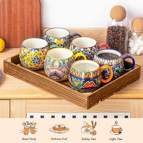 Henten Home Ceramic Coffee Mug Set of 6, 20 oz Colorful Coffee Cup with Handle, Boho Porcelain Mug for Cappuccino, Latte, Tea, Hot Chocolate, Cocoa, Microwave & Dishwasher Safe - Image 6