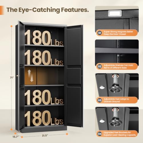 71"Tall Metal Storage Cabinet Kitchen Pantry Cabinet Black Kitchen Cabinet - Image 2