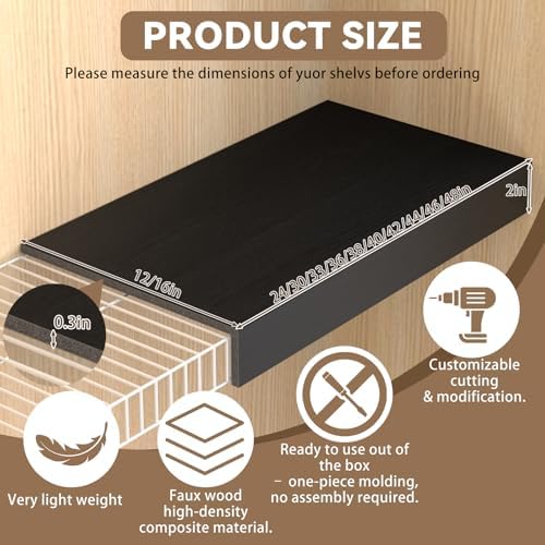 Black 42x16in 5-Pack Faux Wood Shelf Covers for Wire Shelving – Cut with Utility Knife, No Tools, Waterproof & Fireproof – for Pantry, Closet, Laundry, Bathroom, Basement - Image 3