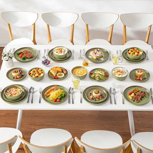 vancasso Plates and Bowls Sets, 24 Pieces Stoneware Dinnerware Set for 8, Ceramic Dish Set for Kitchen, Microwave and Dishwasher Safe, Mossy Green, Series ZERMATT - Image 6