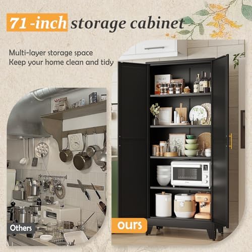 Black Pantry Storage Cabinet, 71" Metal Kitchen Pantry Storage - Image 4