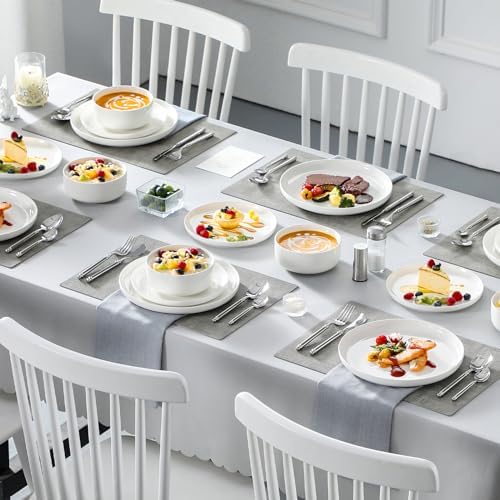 MALACASA 18 Pcs Porcelain Plates and Bowls Sets,Dinnerware Set for 6,White - Image 6