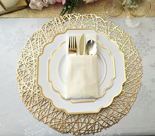 OCCASIONS Disposable Plastic Plates for 80 Guests (Imperial White & Gold) - Image 6