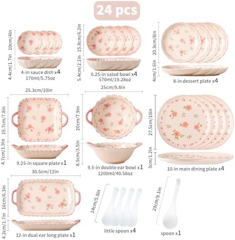 Ceramic Dinnerware Set, Series Kavara Ⅱ, (Pink Peach Blossom) - Image 3