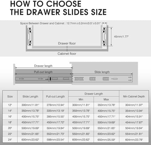 SHUHANG 1 Pair Soft Close Drawer Slides Rail 22 Inch Ball Bearing Full Extension 100 LB Capacity Heavy Duty Kitchen File Cabinet Dresser Trash Can Side Mount Glide Guide Track Black - Image 2