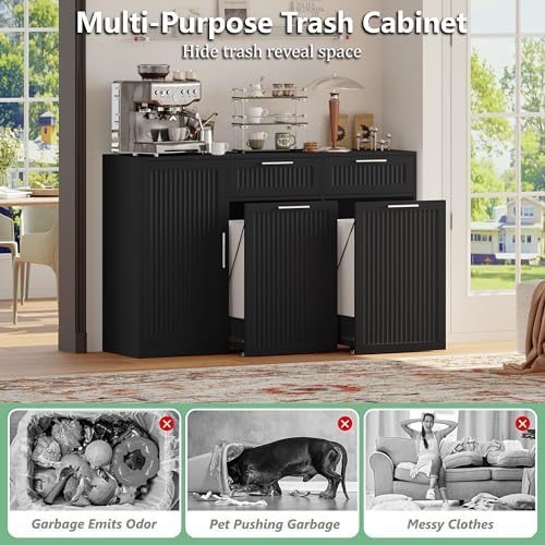Double 13 Gallon Pull Out Trash Can Cabinet with Storage Cabinet,Black - Image 6