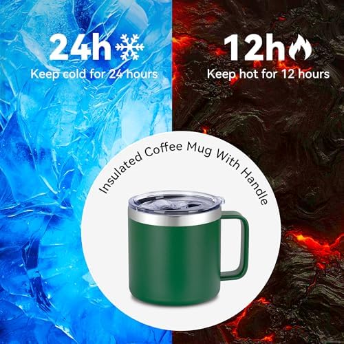 VEGOND 14 oz Insulated Coffee Mug Bulk with Handle, Stainless Steel Travel Coffee Mug with Lid, Double Wall Vacuum Metal Coffee Cup, Coffee Tumbler Powder Coated, Dark Green 4 Pack - Image 5