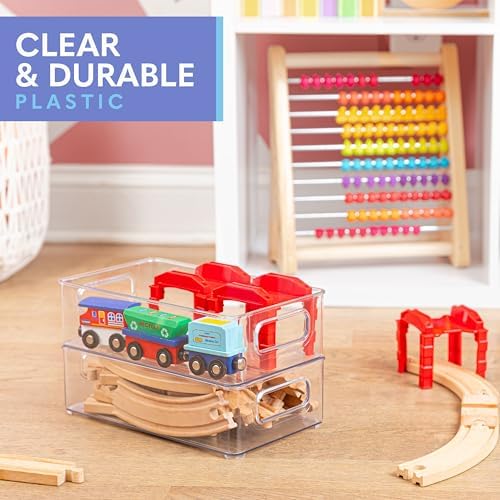 Plastic Food Storage 6 Pack Clear Container Bin with Handles for Organizing Kitchen, Pantry, Refrigerator, Freezer, Pantry, Cabinet, Closet, Bathroom. Stackable 10”x6”x3” - Image 2