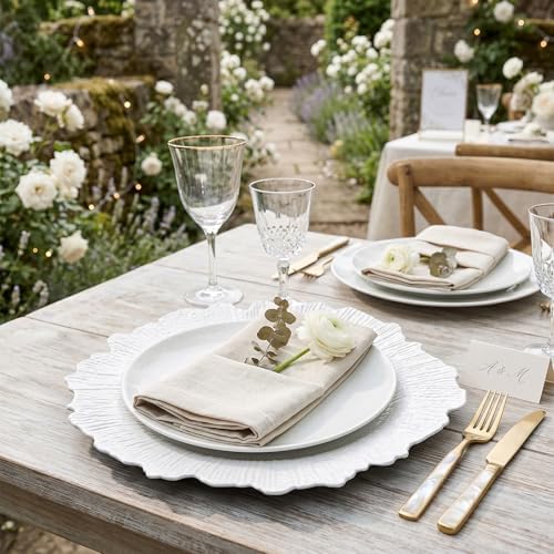 24 Pack White Charger Plates, 13inch Reef Chargers for Dinner Plates - Image 7
