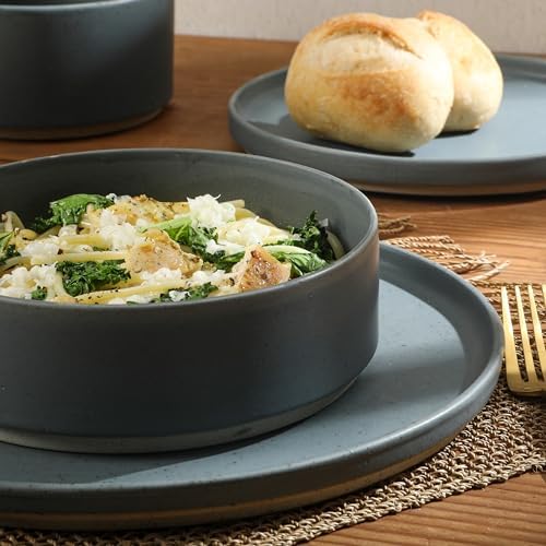 Gibson Elite Tatum Premium Porcelain Matte Reactive Glaze 16-Piece (Service for 4) Plates and Bolws Stackable Dishes Ceramic Dinnerware - Blue - Image 2