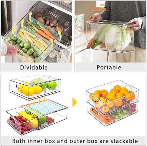 4Pack Stackable Fridge Drawers Pull-out Storage Bins with Handle Clear Food Container for Refrigerator Plastic Dresser Organizer Fruit&Veggie Keeper for Freezer Cabinet Kitchen Organization - Image 5