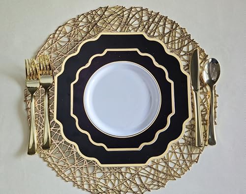 OCCASIONS Disposable Plastic Plates for 120 Guests (Imperial Black & Gold) - Image 3