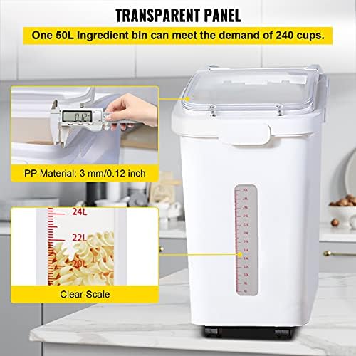 VEVOR Ingredient Storage Bin, 11.4 Gallon Capacity Shelf Ingredient Bin, 280 Cup Flour Bins on Wheels Commercial Prosave Shelf-storage Ingredient Bin with Lid and Scoop Rice Bin for Kitchen White - Image 4