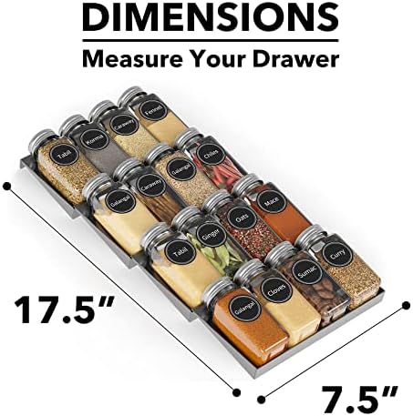 SpaceAid Spice Drawer Organizer with 16 Spice Jars, 386 Spice Labels, 4 Tier Seasoning Rack Tray Insert for Kitchen Drawers, 7.5" Wide x 17.5" Deep - Image 4