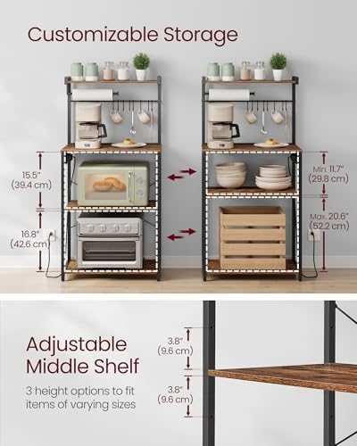 VASAGLE 4-Tier Kitchen Bakers Rack with Power Outlet, 23.6-Inch Wide - Image 3