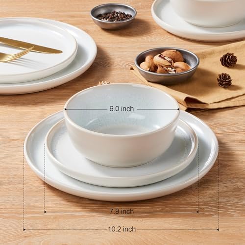 LIANYU 24 Piece Plates and Bowls Sets for 8, Ceramic Dishes Set, Dusk White - Image 2