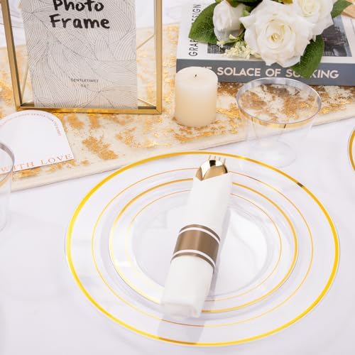 DaYammi 350PCS Clear Gold Plastic Dinnerware Set for 50 Guests - Image 3