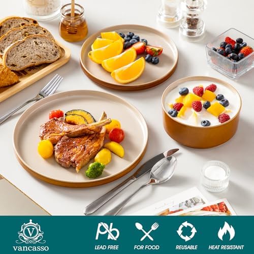 vancasso ONION Ceramic Plates and Bowls Sets, 24 Pieces Grey Dinnerware Sets for Kitchen, Reactive Glaze Dishes Set for 8, Dishwasher and Microwave Safe - Image 3