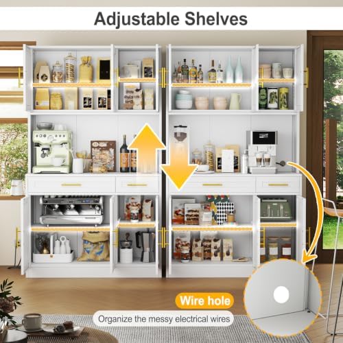 71 Sideboard Buffet Cabinet, Metal Kitchen Coffee Bar Cabinet White - Image 3