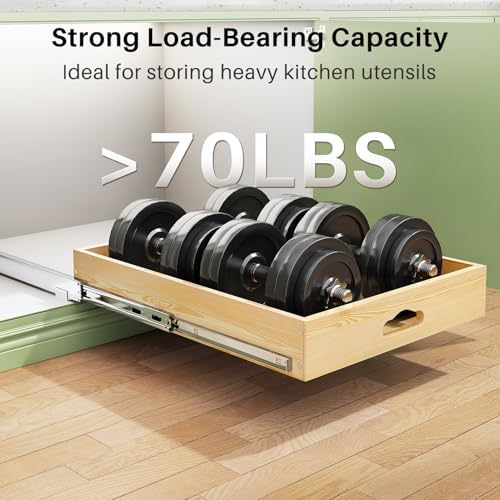 Pull Out Cabinet Organizer, Soft Close Wooden Slide Out Drawers for Pots and Pans, Full-extension Roll Out Shelves for Kitchen Cabinets, Pantry Organization, Bottom & Side Mount(17"W X 21"D x 3.4''H) - Image 6