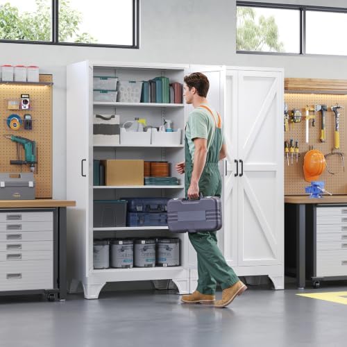 Letaya 72" H Metal Garage Storage Cabinets,Tall White Kitchen Pantry - Image 6