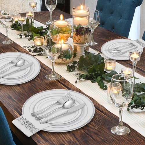 Goodluck 700 Pcs Silver Dinnerware Set for 100 Guests, Disposable Plate Set - Image 6