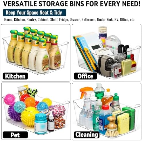 12 PACK Multi-Use Clear Plastic Storage Bins for Organizing w/ Labels - Home, Kitchen, Pantry, Bathroom, Office, Cabinet Shelf Organizer Bins - SOHO Collection, RV, Fridge Organization Containers -XL - Image 6