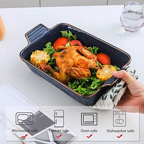 KOOV Bakeware Set, Ceramic Baking Dish, Rectangular Lasagna Pans for Cooking, Cake Dinner, Kitchen, 9 x 13 Inches, Texture Series 3-Piece (3 Piece, Aegean) - Image 6