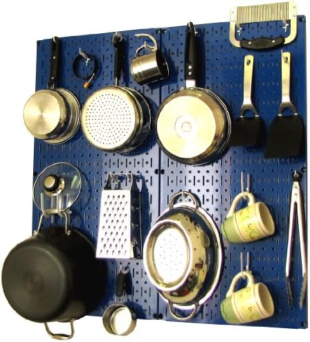 Wall Control Kitchen Pegboard Organizer Pots and Pans Storage Rack Organization Kit with Blue Pegboard and White Accessories by Wall+Control