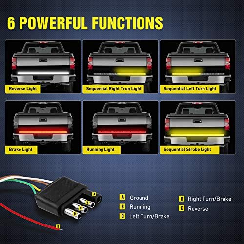 Nilight TR-04 Truck Tailgate Bar 60" Triple Row 504 LED Strip with Red Brake White Reverse Sequential Amber Turning Signals Strobe Lights，2 Years Warranty - Image 3