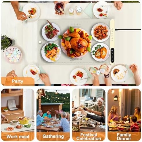 NEWKITCHEN Warming Mat for Food, (XL 24"x15") Food Warming Mat for Countertop 6 Temp 6 Hour Settings Upgrade Graphene Fast Full Surface Heating -Versatile Food Warmer for Gatherings, Parties - Image 7