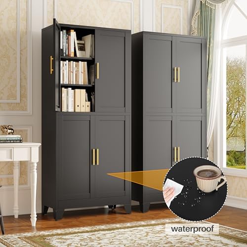 75" Tall Kitchen Pantry Cabinet, Black Metal Pantry Storage - Image 4