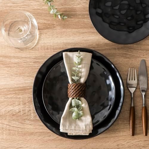 vicrays Ceramic Dinner Plates Set, 10 Inch, Microwave, Oven, Dishwasher Safe, Round, Porcelain Fluted Suitable for Steak, Pasta, Pizza, Home, Restaurant - Set of 6 Black - Image 6