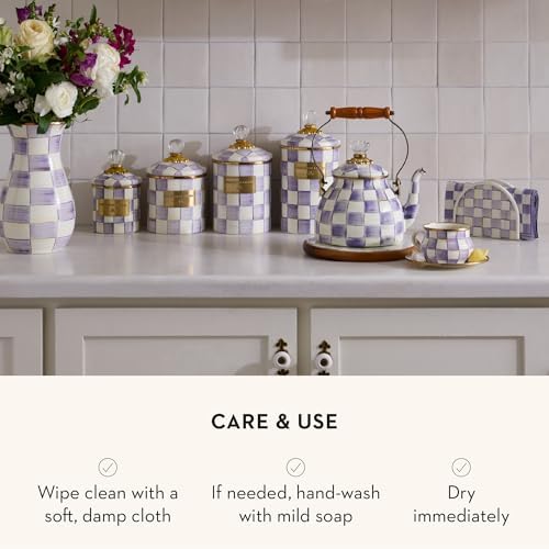 MACKENZIE-CHILDS Enamel Canister, Medium, Purple-and-White Violet Check - Image 5