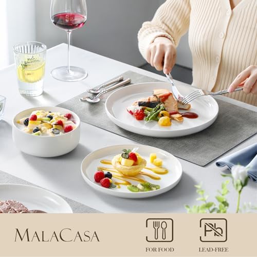 MALACASA 18 Pcs Porcelain Plates and Bowls Sets,Dinnerware Set for 6,White - Image 4
