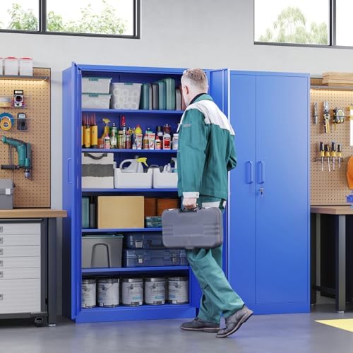 Letaya Metal Garage Storage Cabinets with Lock Door and Adjustable Shelves, Steel Tool Cabinets for Home,Office,Warehouse Organisieren (Blue) - Image 2