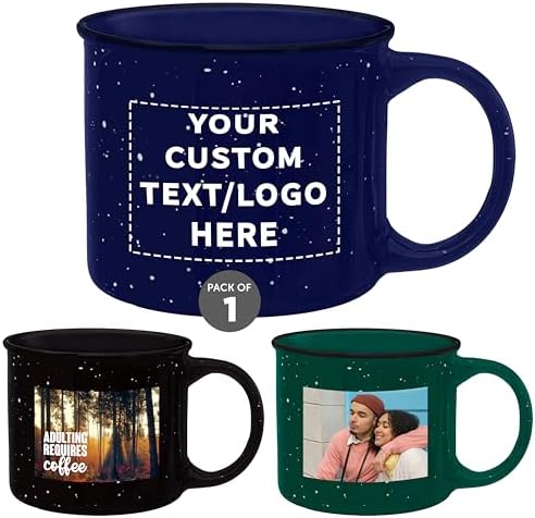 DISCOUNT PROMOS Custom Ceramic Campfire Coffee Mugs 13 oz. Set of 1, Personalized- Perfect for Tea, Espresso, Cappuccino, Hot Cocoa - Blue by DISCOUNTPROMOS