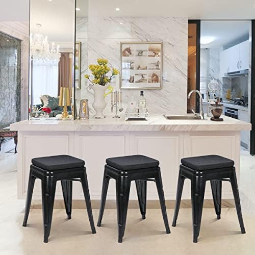 BUYUE Friendly Woven Fabric Magnetic Bar Stool Cushions Set of 4, Enhanced Anti-Slip Breathable Small Chair Seat Pads for Café Bistro Stackable Metal Stools (Square, Black, 4 Counts) - Image 5