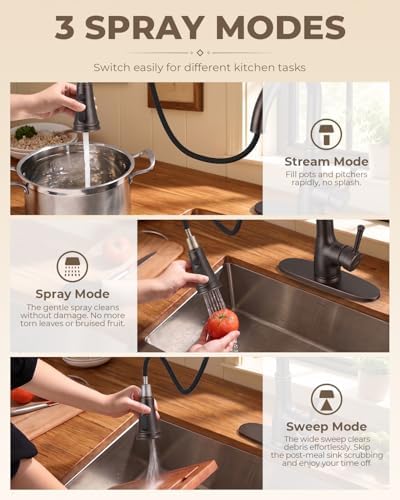 WEWE Vintage Kitchen Faucet, Pull-Down Sprayer, Oil Rubbed Bronze, High Arc - Image 3